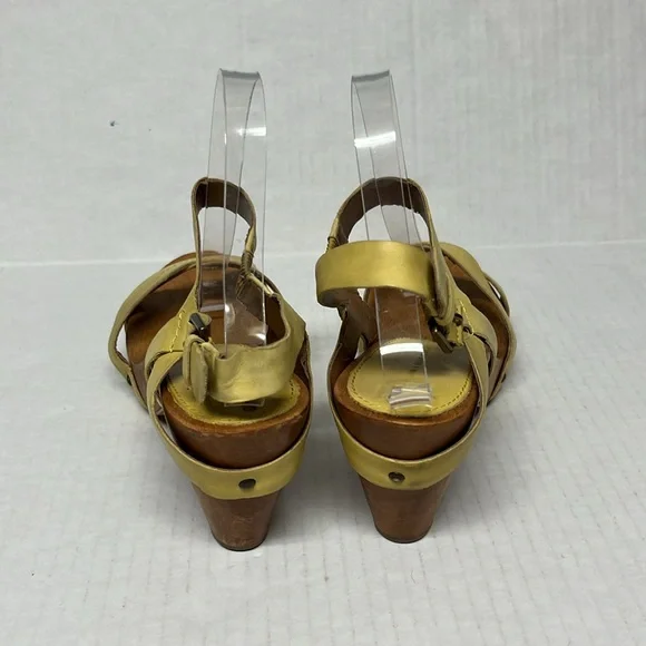 Anthropologie Schuler & Sons Yellow Wood Clog Sandal heel 8.5 Retro Cottagecore - Picture 10 of 16